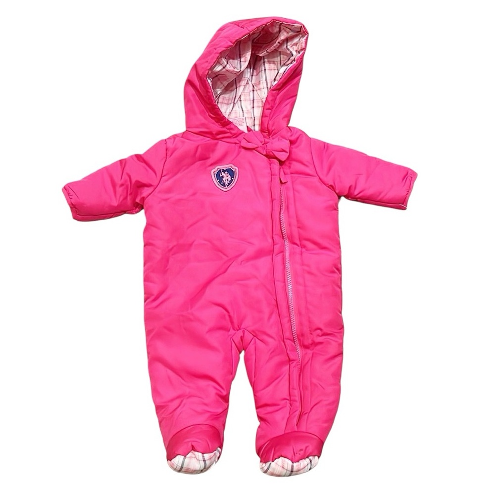 NEW U.S. Polo Assn Hooded Outerwear Pink Puffer Footies, Pink, Size 3/6M w/o Tag